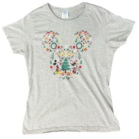 Disney Mickey Mouse Ears Friends Gray Christmas Holiday Tee Shirt Women's size L - Picture 10 of 11